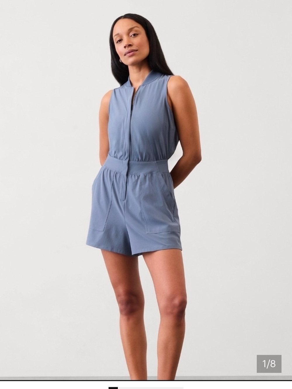 Athleta Sleeveless Zip-Front Utility Romper in Slate Blue